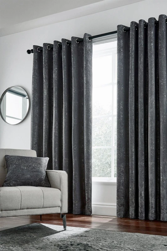 Image of Helena Springfield Helena Springfield 'Roma' Woven Lined Curtains in Dark Grey Size: 167cm width x 183cm drop Dark Grey 167cm width x 183cm drop Uni