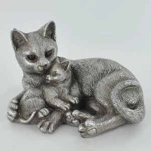 image of Antique Silver Cat & Kitten Entwined Ornament