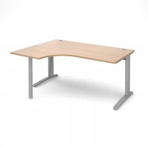 image of TR10 Left Hand Ergonomic Desk 1600mm - Silver Frame Beech Top