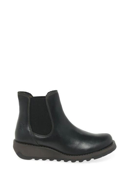 Image of Fly London Salv Womens Leather Wedge Chelsea Ankle Boots - UK 5 Black female TA0211BK5