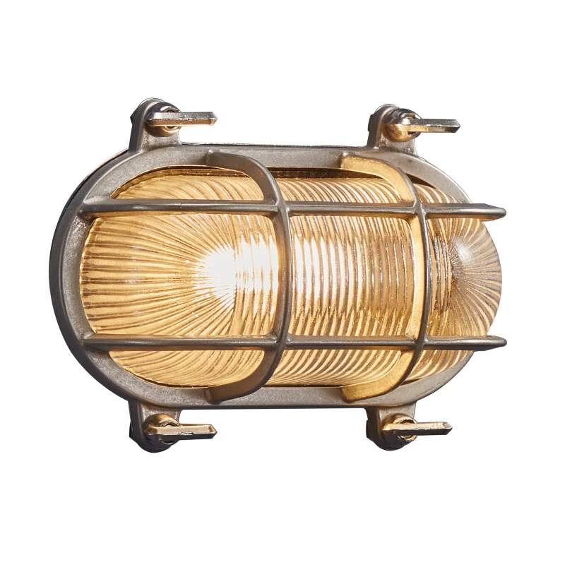 Image of Nordlux Helford Outdoor Wall Light Silver Brass Solar E27 Sensor Coastal/Marine Safe - Mains Powered, IP64 in Metallic Silver Metallic Silver Unisex
