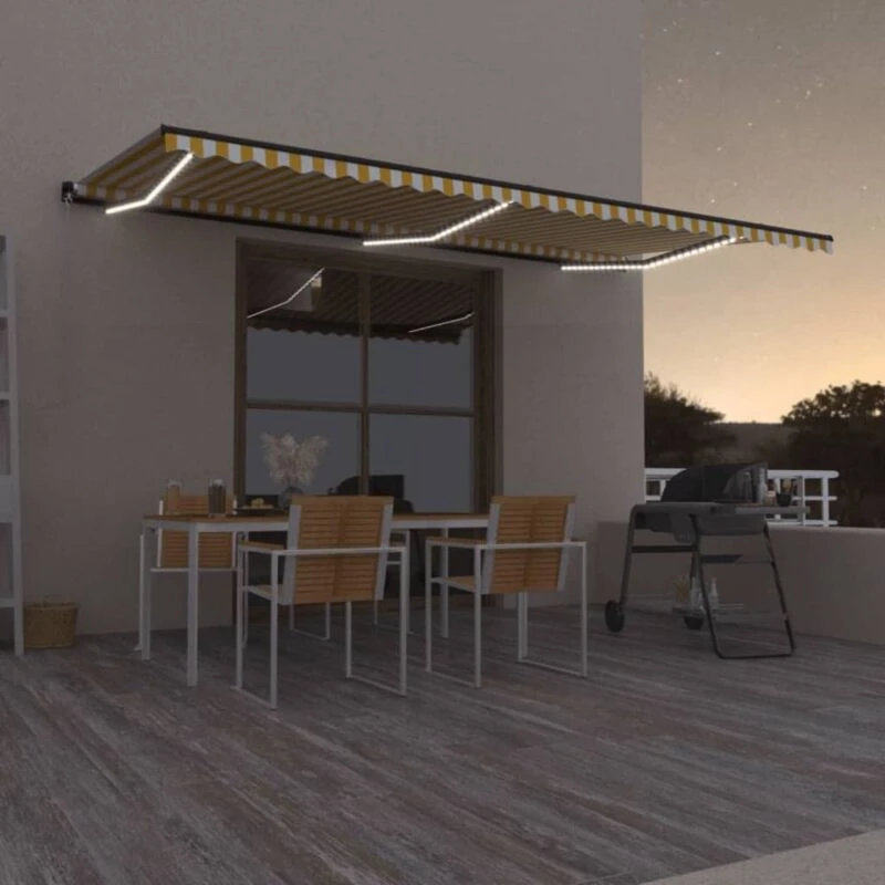 Image of VIDAXL Manual Retractable Awning with LED 600x350cm Yellow and White Vidaxl 8720286395677