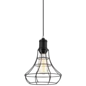 Italux Synthia - Industrial And Retro Hanging Pendant Black 1 Light with Black Metal Shade, E27