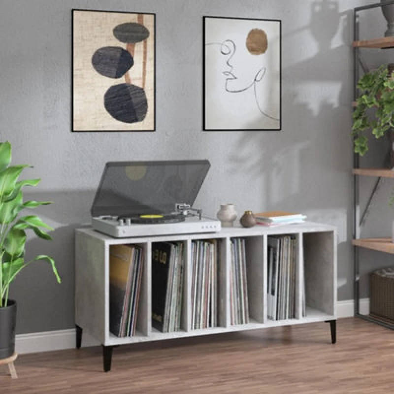 Image of VIDAXL Record Cabinet Concrete Grey 100x38x48cm Engineered Wood Vidaxl 8720845878917