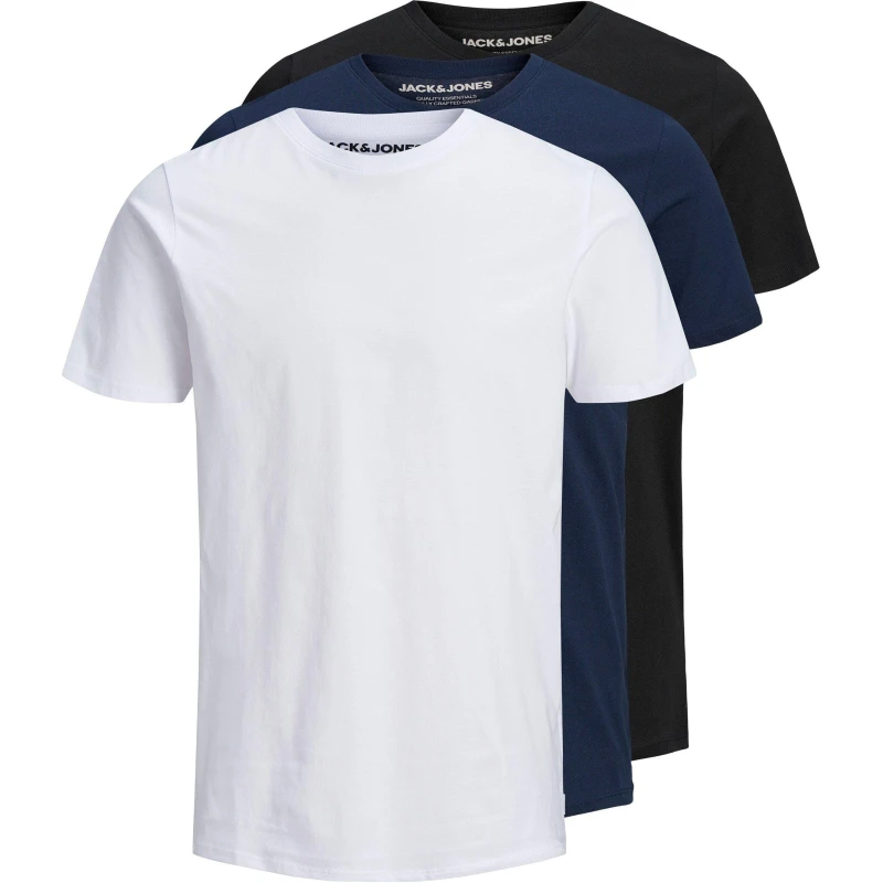 Image of Jack and Jones Basic 3 Pack T-Shirt Mens Blk/Nvy/Wht male S