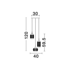 Image of Merano Everett 3 Light Cluster Pendant Ceiling Light Clear Glass Brown Metal Base Brown Fabric Wire LED E14