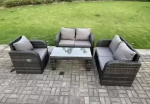 Image of Fimous 5 Seater Outdoor Dark Grey Rattan Lounge Complete Sofa Set