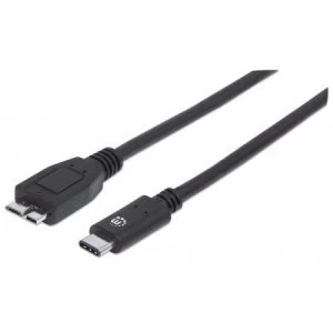 Image of Manhattan USB-C to Micro-USB Cable 1m Male to Male 10 Gbps (USB 3.2 Gen2 aka USB 3.1) 3A (fast charging) SuperSpeed+ USB Black Lifetime Warranty Polyb