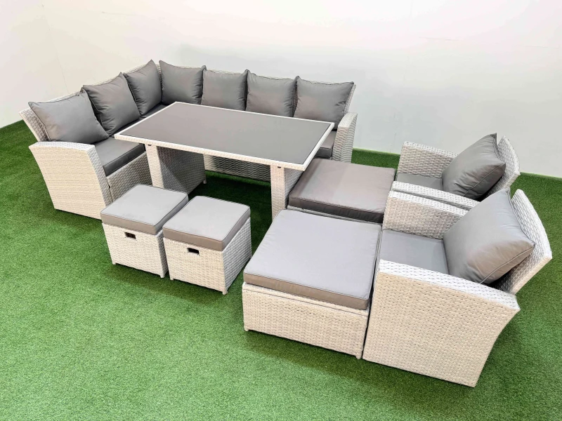 Image of Fimous 12 Seater Wicker Rattan Corner Sofa Sets with 4 Footstools Light Grey Light Grey Unisex