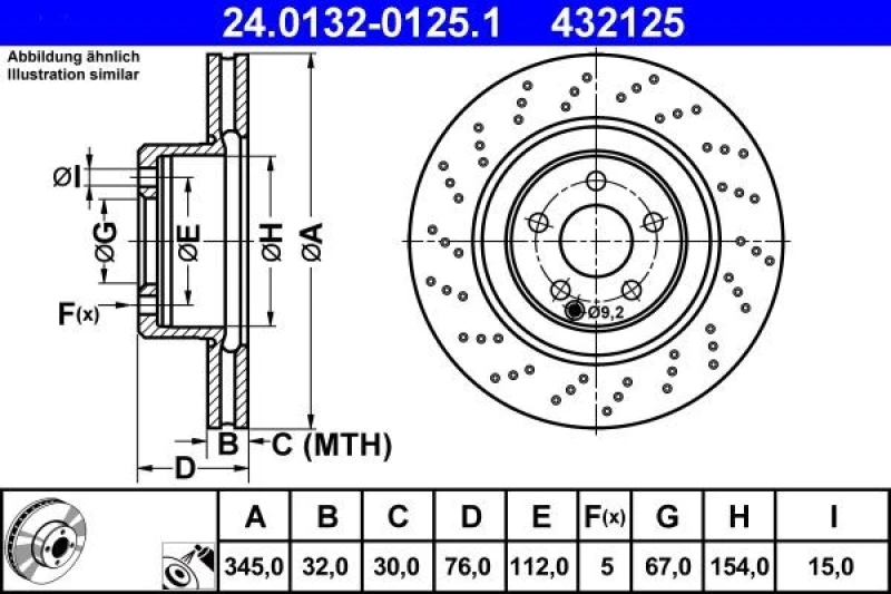 Image of ATE 24.0132-0125.1 Brake disc perforated/vented, Coated, Alloyed/High-carbon Brake Disc (82)