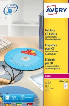 Image of Avery Full Face CD Glossy Laser 117mm DIA L7760-25(25Labels)