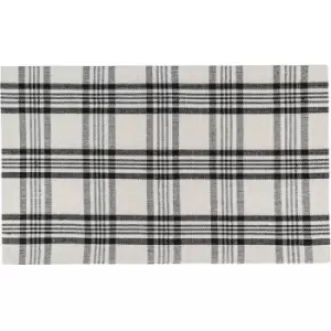 Image of Logan Black and White Tartan Check Non-Slip 100% Wool Rug, 70 x 120cm - Black - Homescapes