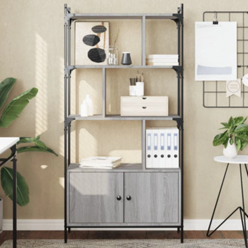 Image of Vidaxl Bookcase With Doors Grey Sonoma 76.5X30X154.5cm Engineered Wood, Grey 833351