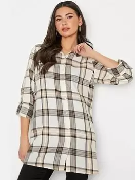 image of Long Tall Sally Ivory Check Boyfriend Shirt, Natural, Size 10, Women