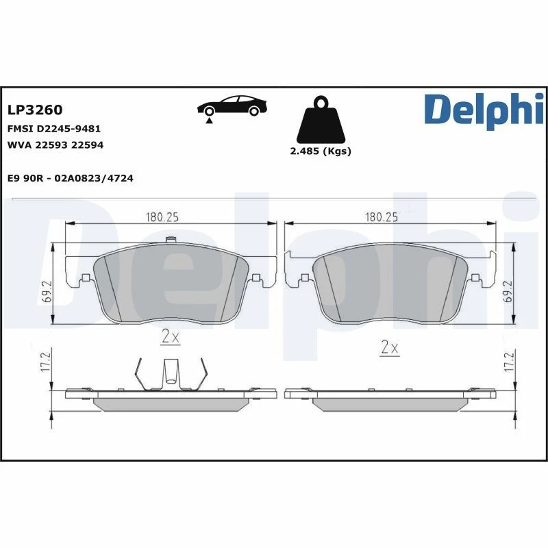 Image of DELPHI Brake pad set DELPHI LP3260