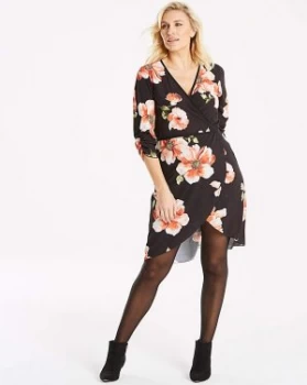 Quiz Long Black Floral Sleeve Wrap Dress