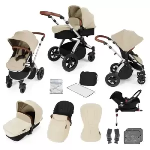 image of Ickle bubba Stomp V3 Silver All-in-One Travel System With ISOFIX Base - Sand / Tan