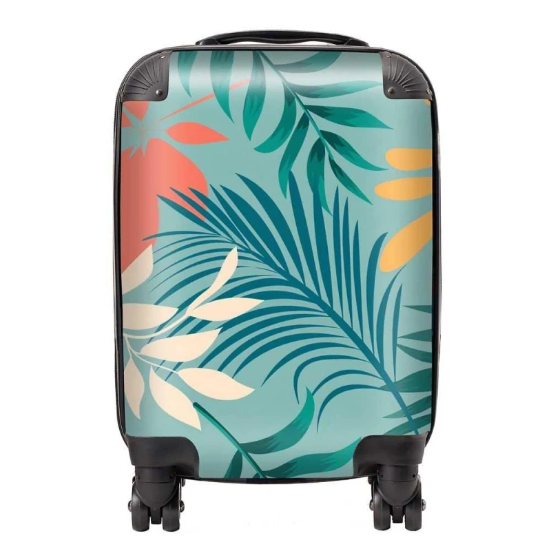Image of Warren Reed - Designer Abstract Bright Colorful Tropical Leaves Suitcase in Blue Size: Large Blue Unisex Large