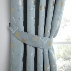 Image of Curtina Juliette Floral Jacquard Weave Curtain Tie Back, Duck Egg, Pair