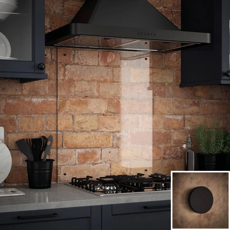 Image of Clear Glass Kitchen Splashback With Matt Black Caps 600X700Mm, Clear SB53505