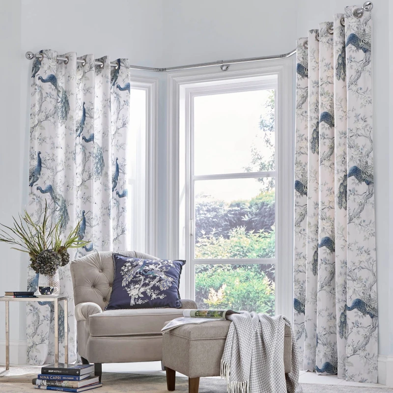 Image of Laura Ashley Belvedere Ready Made Eyelet Curtains Midnight