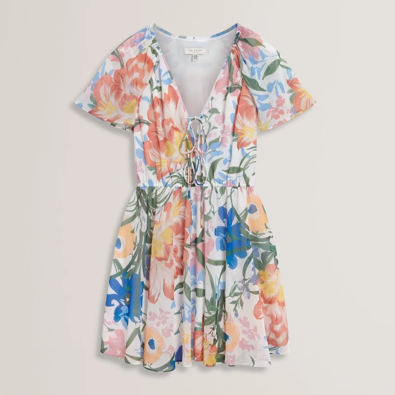 Image of Ted Baker Print Midi Dress Ivory female 6 (2X)
