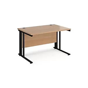 Image of Rectangular Straight Desk Beech Wood Cable Managed Legs Black Maestro 25 1200 x 800 x 725mm