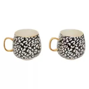 Image of Interiors by PH Set Of 2 Ceramic Mugs - Leopard Print