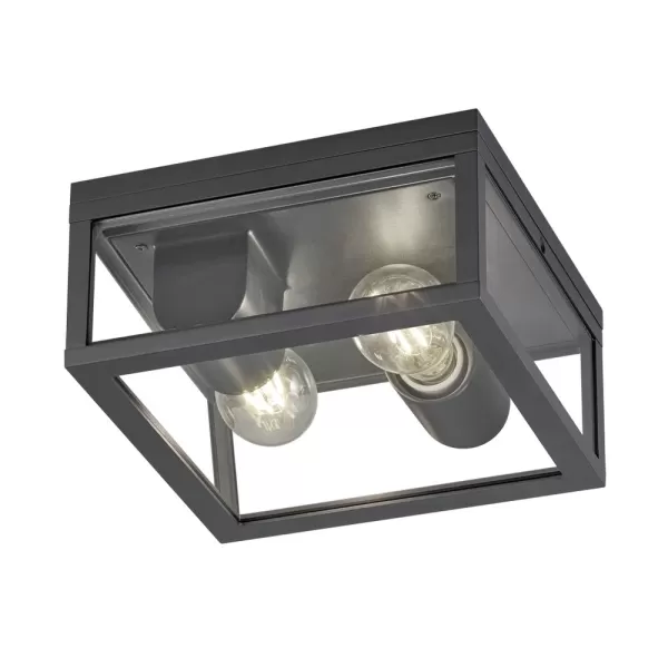 Image of Garonne Vintage 2 Light Flush Ceiling Light Anthracite IP44