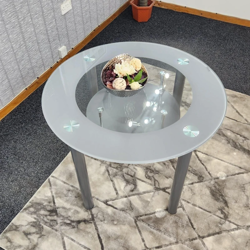 Image of KOSY KOALA KOSY KOALA Glass Grey Dining Table Round Dining Table Dining Room Kitchen Furniture Grey One Size Unisex 5061055340256