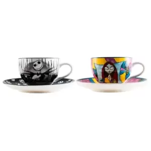 image of Disney Nightmare Before Christmas Jack and Sally Teacup and Saucer 4 Piece Set