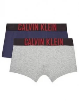 Image of Calvin Klein Boys 2 Pack Intense Logo Boxer - Grey/Navy, Size Age: 8-10 Years