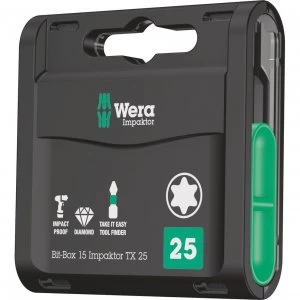 image of Wera Bit-Box Impaktor Torx Screwdriver Bits T25 25mm Pack of 15