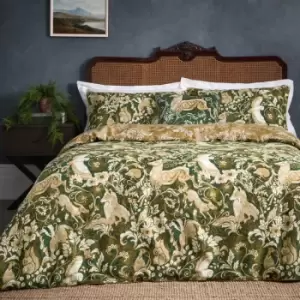 Image of Paoletti Harewood 100% Cotton 200 Thread Count Duvet Cover Set, Emerald, Single