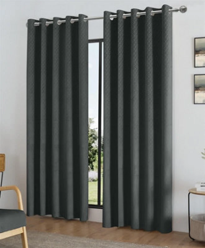 Image of Luxury Living Temple Velvet Ring Top Blackout Curtains Charcoal