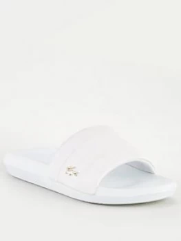 Image of Lacoste Croco Slide Flat Sandal, White/White, Size 8, Women