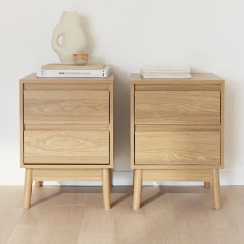 Image of sweeek Pair Of 2-drawer Bedside Tables Light Brown