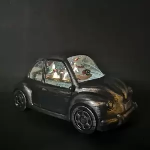 Image of Premier Decorations Ltd - 20cm Premier Snowman Driving Silver Car Christmas Water Glitter Spinner with Timer