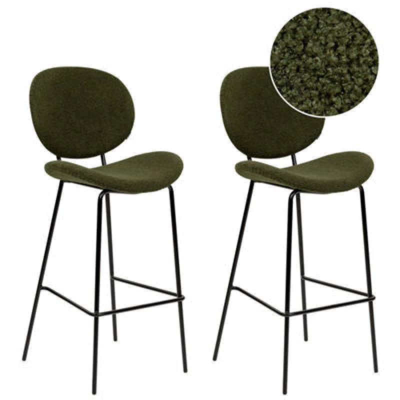 Image of Beliani Set Of 2 Bar Chairs Luana Boucle Dark Green