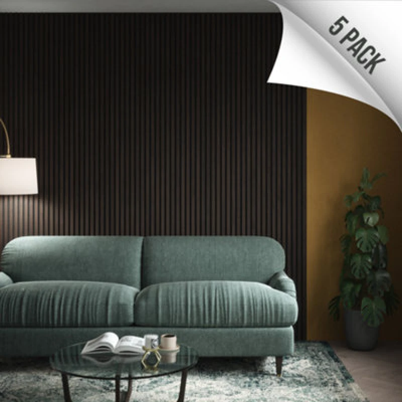 Image of Kraus Easy Living - Dark Oak - Acoustic Slat Wall Panel X5 Pack - (L) 240Cm X (W) 60Cm - 5 Panel Value Pack