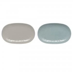 image of Denby Monsoon Gather Set Of 2 Small Platters Grey Green