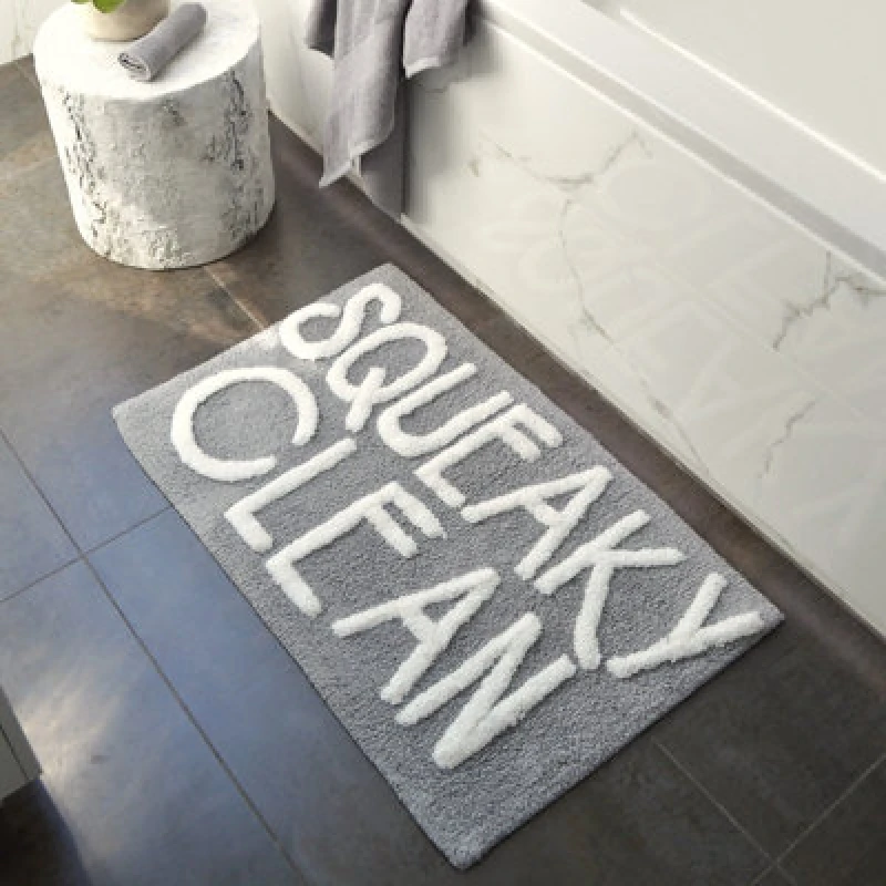 Image of Mooky Mats Squeaky Clean Slogan Bath Mat Mid Grey unisex