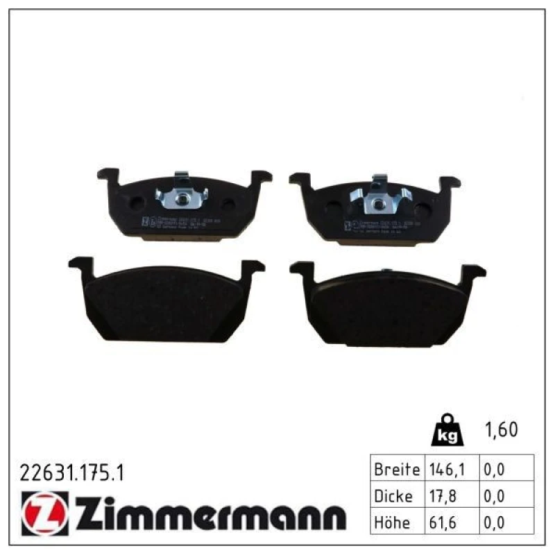 Image of ZIMMERMANN Brake pad set ZIMMERMANN 22631.175.1