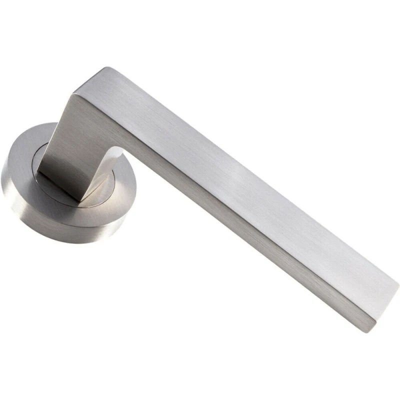 Image of Loops PAIR Straight Square Handle on Round Rose Concealed Fix Satin Nickel Metallics