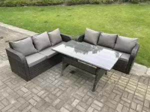 Image of Fimous 6 Seater Outdoor Dark Grey PE Rattan Lounge Complete Sofa Set with Dining Table