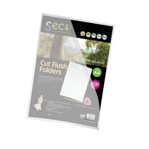 image of Seco LSF-CL Oxo-biodegradable Cut Flush A4 Polypropylene Folders Clear Pack of 100