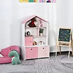 image of Homcom Kids Bookshelf Chest with Drawer and Wheels Pink 800 x 340 x 1,300 mm