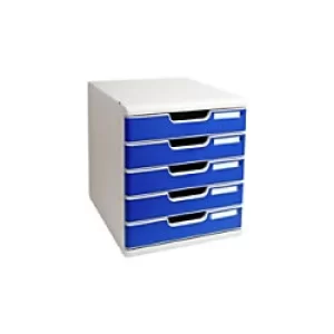 Image of Exacompta Modulo A4 Office, 5 Drawers, Light Grey/Blue, Pack of 1