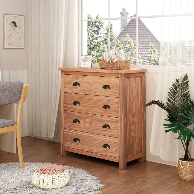 Image of Cabinet Bits Padua 4 Drawer Chest of Drawers Brass Cup Handle in Brown Brown Unisex