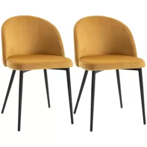 Image of HOMCOM Dining Chairs Set of 2 Contemporary Design for Office Dining Kitchen w/Soft Fabric Seat and Back Living Room - Yellow
